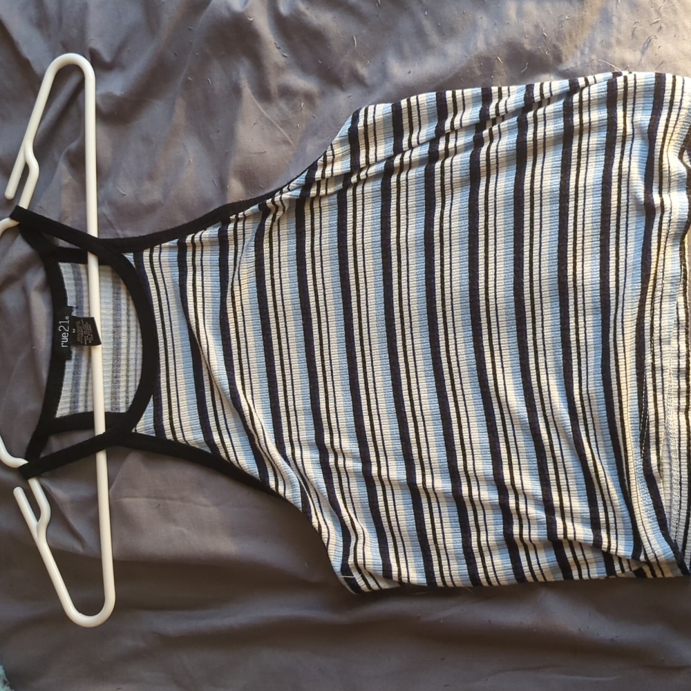 black white and light blue halter cropped tank top